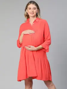 Oxolloxo Shirt Collar Bell Sleeves Maternity A-Line Dress