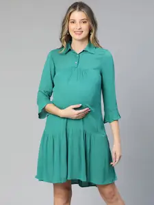 Oxolloxo Shirt Collar Bell Sleeves Maternity A-Line Dress
