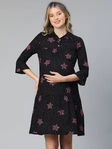 Oxolloxo Printed Bell Sleeves Crepe Maternity A-Line Dress
