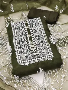 KALINI Floral Embroidered Organza Unstitched Dress Material