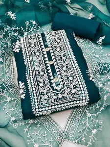 KALINI Ethnic Motifs Embroidered Organza Unstitched Dress Material