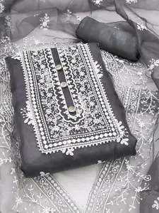 KALINI Ethnic Motifs Embroidered Organza Unstitched Dress Material