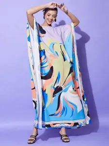StyleStone Print Kimono Sleeve Satin Maxi Dress