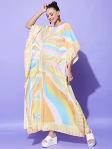 StyleStone Print Satin Kaftan Maxi Dress