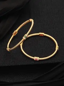 Priyaasi Set of 2 Gold-Plated Spiral Stone Studded Bangles
