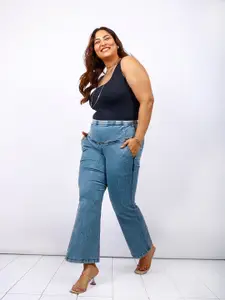 Amydus Women Plus Size Bootcut High-Rise Light Fade Stretchable Cotton Jeans