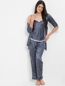 Sweet Dreams 3 Pieces Conversational Printed Pure Cotton Night Suit