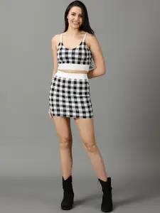 SHOWOFF Checked Acrylic Sleeveless Top & Skirt Co-Ords