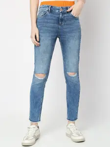 Vero Moda Women Mid-Rise Skinny Fit Slash Knee Heavy Fade Stretchable Cotton Jeans