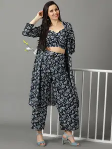 SHOWOFF Printed Top & Palazzos With Shrug Co-Ords