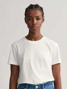 GANT Brand Logo Embroidered Round Neck Pure Cotton T-shirt