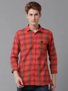 Voi Jeans Checked Spread Collar Pure Cotton Slim Fit Casual Shirt