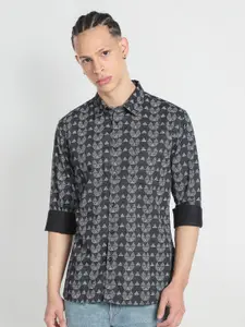 Flying Machine Geometric Printed Long Sleeves Pure Cotton Casual Shirt