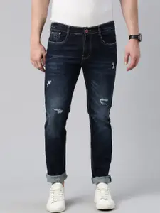 CINOCCI Men Slim Fit Mildly Distressed Light Fade Cotton Jeans