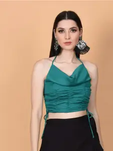 FLAWLESS Halter Neck Ruched Fitted Crop Top