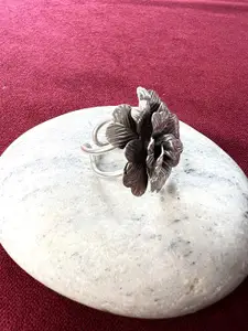 Arte Jewels 925 Oxidised Silver Rose Shape Adjustable Finger Ring