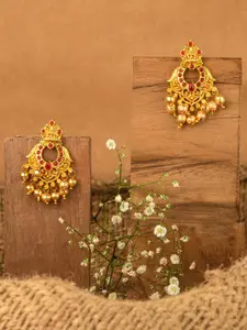 Fida Gold-Plated Stone Studded Contemporary Lakshmi Drop Earrings
