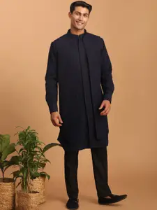 VASTRAMAY Mandarin Collar Regular Kurta With Pyjamas & Glitter Printed Jacket