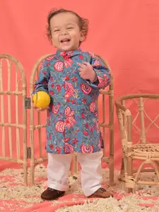 VASTRAMAY Boys Floral Printed Regular Kurta With Pyjamas