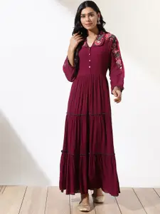 Lakshita Plus Size Floral Embroidered Shirt Collar Maxi Dress