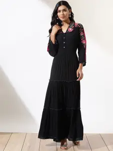 Lakshita Floral Embroidered Shirt Collar Maxi Dress