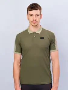 Technosport Polo Collar Colourblocked Antimicrobial Slim Fit Training or Gym T-shirt