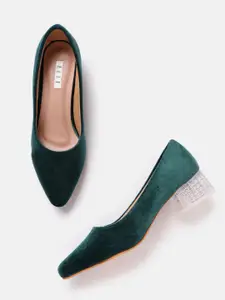 ELLE Women Velvet Finish Block Pumps
