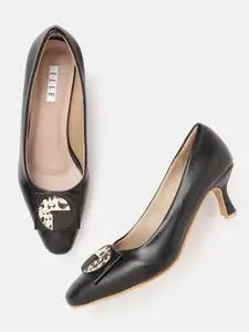 ELLE Kitten Heel Pumps with Metal Detail