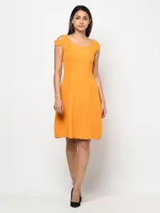 WESTCLO Square Neck Cold-Shoulder A-Line Dress