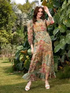 SASSAFRAS Floral Print Georgette A-Line Maxi Dress