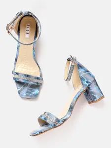 ELLE Women Abstract Printed Mid-Top Party Block Heels with Embellished Detail