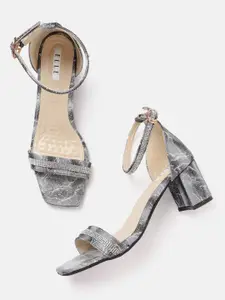 ELLE Women Abstract Printed Mid-Top Party Block Heels with Embellished Detail