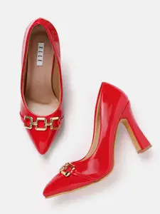 ELLE Party Block Heel Pumps with Chain Detail