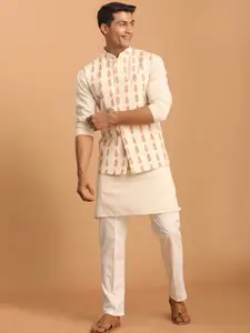 VASTRAMAY Mandarin Collar Regular Pure Cotton Sustainable Kurta With Pyjamas & Nehru Jacket