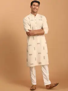 VASTRAMAY Geometric Embroidered Kantha Work Pure Cotton Sustainable Kurta With Pyjamas