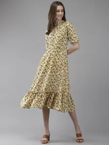 Aarika Floral Print Puff Sleeve Georgette A-Line Dress