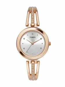 Timex Women Brass Embellished Dial & Bracelet Style Straps Analogue Watch TWTL10309