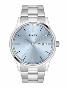 Timex Men Brass Dial & Leather Bracelet Style Straps Analogue Watch TW0TG8312