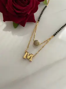 Digital Dress Room Gold-Plated American Diamond-Studded M Letter Pendant Mangalsutra