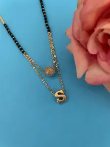 Digital Dress Room Gold-Plated Beaded AD Studded S Pendant Mangalsutra