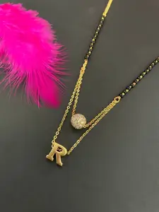 Digital Dress Room Gold-Plated Beaded AD Studded R Letter Pendant Mangalsutra
