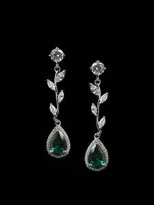Clara 925 Sterling Silver Rhodium-Plated Leaf Design & Tear Drop Earrings