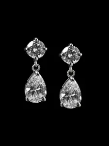 Clara 925 Sterling Silver Rhodium-Plated Teardrop Shaped Contemporary Drop Earrings