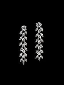 Clara 925 Sterling Silver Rhodium-Plated Leaf Shaped Contemporary Drop Earrings