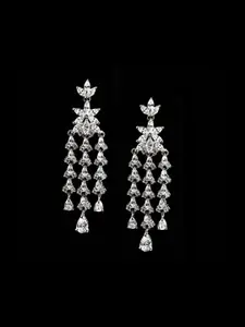 Clara 925 Sterling Silver Rhodium-Plated Floral Design Contemporary Drop Earrings