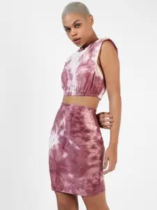 Campus Sutra Tie-Dye Pure Cotton Crop Top & Skirt Co-Ords