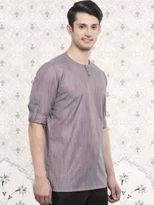 Ode by House of Pataudi Striped Henely Neck Jacquard Short Kurta