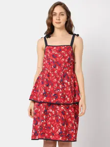 Vero Moda Floral Printed Shoulder Strap Peplum Dress