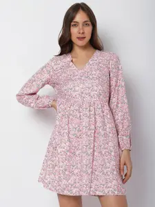 Vero Moda V-Neck Floral Printed Mini A-Line Dress