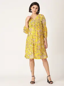 The Mom Store V-Neck Floral Printed Cotton Maternity Fit & Flare Dress